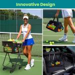 TurboStride Tennis Ball Hopper Cart with 4 Wheels – Foldable, Large Capacity Pickleball & Tennis Ball Collector for Court Training & Coaching