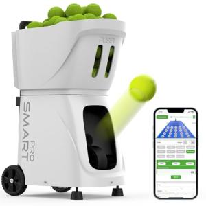 PUSUN PT-SAMRT PRO-Internal Spin Tennis Ball Machine - Smart App Control - 100+ Ball Capacity - Professional Training Equipment - Realistic Ball Trajectory Simulation - 4-6 Hour Battery Life (White)