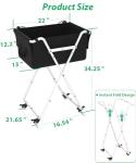 Ardier Foldable Tennis Ball Hopper Cart with Wheels, Portable Pickleball Holder Caddy Holds 175 Tennis Balls or 140 Pickleballs, Lightweight Baseball Basket Collector for Court Training & Coaching,W