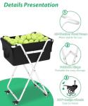 Ardier Foldable Tennis Ball Hopper Cart with Wheels, Portable Pickleball Holder Caddy Holds 175 Tennis Balls or 140 Pickleballs, Lightweight Baseball Basket Collector for Court Training & Coaching,W