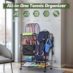 PLKOW Tennis Bag Organizer Tennis Racket Storage Rack, Tennis Equipment Holder for Bags, Balls, Racquet & Accessories, Versatile Gear Organizer for Garage, Club, or School