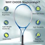 Magicorange Tennis Rackets for Adults 2 Players Recreational Tennis Racquet Set for Beginners and Professional with 4 Tennis Balls, 3 Overgrips, 1 Bag(Blue)