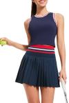 Two Piece Tennis Skirt Set for Women High Waisted Pleated Athletic Golf Skirt Sets Women 2 Piece Outfits with Pockets Navy