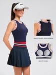 Two Piece Tennis Skirt Set for Women High Waisted Pleated Athletic Golf Skirt Sets Women 2 Piece Outfits with Pockets Navy
