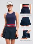 Two Piece Tennis Skirt Set for Women High Waisted Pleated Athletic Golf Skirt Sets Women 2 Piece Outfits with Pockets Navy
