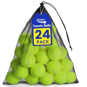 FURWEY 24 Pack Tennis Balls,Thickened Tennis with Mesh Bag for Transport,High Elasticity Training Balls for Beginner, Playing Balls for Dogs