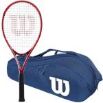 Wilson Federer Pro Staff Precision XL 110 Gloss Red Tennis Racquet in Grip Size 4 3/8" Bundled with a Navy Advantage II Tennis Bag (Incredible Feel and Control)