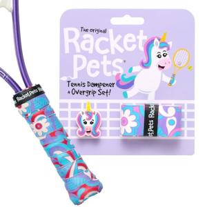 Racket Pets Kids Tennis Racket Dampener & Matching Overgrip Tape, Performance Shock Absorbing Dampener for Tennis Racket & Fun Animal Print Tennis Wrap Grip Tape (Unicorn)