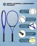 HIRALIY 27" Tennis Rackets Set for Adults, 2 Player Pre-Strung Tennis Racquets, 2 Overgrip Tapes,3 Balls, and 3 Carrying Bag, Outdoor Recreational Sport for Beginner (Blue)