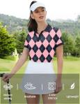 LOMON Golf Tennis Shirts Woman Lightweight Short Sleeve Polo T Shirt Womens Summer Collared Casual Tops Classic Outfit Pink Plaid M