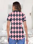 LOMON Golf Tennis Shirts Woman Lightweight Short Sleeve Polo T Shirt Womens Summer Collared Casual Tops Classic Outfit Pink Plaid M