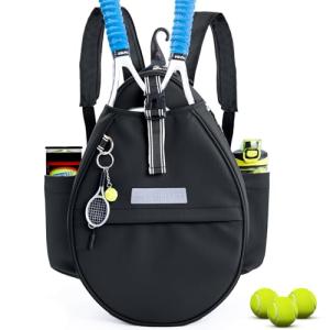 SPORJET Tennis Backpack with 2 Rackets Holder, Water-Resistant PU Leather Tennis Racket Bag for Women & Men, Sling Crossbody Sports Backpack for Tennis, Pickleball & Badminton, Tennis Gifts