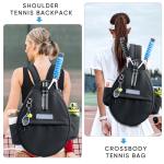SPORJET Tennis Backpack with 2 Rackets Holder, Water-Resistant PU Leather Tennis Racket Bag for Women & Men, Sling Crossbody Sports Backpack for Tennis, Pickleball & Badminton, Tennis Gifts