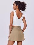 PINSPARK Tennis Skirts for Women V Waisted Golf Skorts Lightweight Athletic Skirt Stretchy Workout Skort with Pockets, Khaki Medium