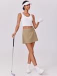 PINSPARK Tennis Skirts for Women V Waisted Golf Skorts Lightweight Athletic Skirt Stretchy Workout Skort with Pockets, Khaki Medium