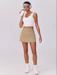 PINSPARK Tennis Skirts for Women V Waisted Golf Skorts Lightweight Athletic Skirt Stretchy Workout Skort with Pockets, Khaki Medium