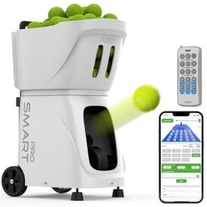 PUSUN PT-SAMRT PRO-Internal Spin Tennis Ball Machine - Smart App Control - 100+ Ball Capacity - Professional Training Equipment - Realistic Ball Trajectory Simulation - 4-6 Hour Battery Life (White)