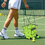 TurboStride Ball Hopper Basket – Tennis & Pickleball Picker for Easy Collection with Wheels