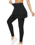 Tennis Skirted Leggings with Pockets for Women Golf Skapri Leggings with Skirt (L, 2-Layer Black)