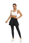 Tennis Skirted Leggings with Pockets for Women Golf Skapri Leggings with Skirt (L, 2-Layer Black)