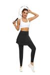 Tennis Skirted Leggings with Pockets for Women Golf Skapri Leggings with Skirt (L, 2-Layer Black)