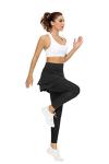 Tennis Skirted Leggings with Pockets for Women Golf Skapri Leggings with Skirt (L, 2-Layer Black)