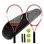 Tennis Rackets 2 Players Recreational for Beginners,Pre-Strung 27 Inch Light Adult Racquet Set for Women Men with Tennis Balls,Overgrips and Carry Bag (Red-T216)