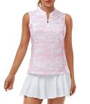 JINSHI Pink Golf Shirts for Women with Collarless Pickleball Shirts Golf Clothes Breathable Bowling Pink Medium