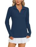 LOMON Women UPF 50+ Sun Protection Breathable Stretch Hiking Sweatshirt for Women Running Outdoor Workout Shirts（Navy Blue,L）