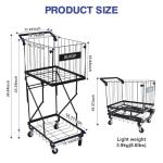 ELKCIP Multi Functional Pickleball & Tennis Ball Hopper with Wheels, 2-Tier Foldable Sports Balls Cart, Lightweight Softball Caddy, Large Capacity Baseball Basket Carrier for Training Teaching