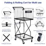 ELKCIP Multi Functional Pickleball & Tennis Ball Hopper with Wheels, 2-Tier Foldable Sports Balls Cart, Lightweight Softball Caddy, Large Capacity Baseball Basket Carrier for Training Teaching