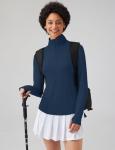 LOMON Women UPF 50+ Sun Protection Breathable Stretch Hiking Sweatshirt for Women Running Outdoor Workout Shirts（Navy Blue,L）