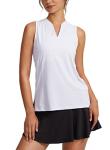 Obla Women's Sleeveless Golf Shirt V-Neck Lightweight Quick Dry Tennis Tank Tops Polo Shirts for Women(A White_M)