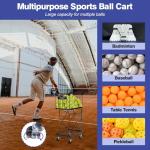 ELKCIP Multi Functional Pickleball & Tennis Ball Hopper with Wheels, 2-Tier Foldable Sports Balls Cart, Lightweight Softball Caddy, Large Capacity Baseball Basket Carrier for Training Teaching