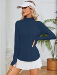 LOMON Women UPF 50+ Sun Protection Breathable Stretch Hiking Sweatshirt for Women Running Outdoor Workout Shirts（Navy Blue,L）