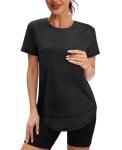Short Sleeve Shirts for Women Workout Pilates Outfits Tennis Summer Tops 2025 Beach Vacation Clothes Black M