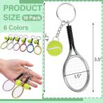 WRINGKIT 18 Pack Tennis Keychain, Mini Tennis Ball Racket Key Chain with Alloy Split Ring, Cute Metal Keychains Ornament Sports Gift Backpack Accessories for Sport Lovers Team, 6 Colors