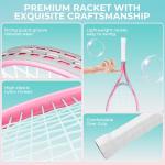 HIRALIY 27" Tennis Rackets Set for Adults, 2 Player Pre-Strung Tennis Racquets, 2 Overgrip Tapes,3 Balls, and 1 Carrying Bag, Outdoor Recreational Sport for Beginner (Pink/Green)