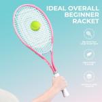 HIRALIY 27" Tennis Rackets Set for Adults, 2 Player Pre-Strung Tennis Racquets, 2 Overgrip Tapes,3 Balls, and 1 Carrying Bag, Outdoor Recreational Sport for Beginner (Pink/Green)