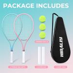 HIRALIY 27" Tennis Rackets Set for Adults, 2 Player Pre-Strung Tennis Racquets, 2 Overgrip Tapes,3 Balls, and 1 Carrying Bag, Outdoor Recreational Sport for Beginner (Pink/Green)