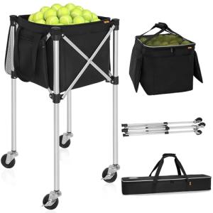 GYXZ Foldable Tennis Ball Cart Holds 180 Balls Wheeled Tennis Ball Hopper Sports Teaching Carts with Storage Bag, Light Auminum Alloy