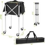 GYXZ Foldable Tennis Ball Cart Holds 180 Balls Wheeled Tennis Ball Hopper Sports Teaching Carts with Storage Bag, Light Auminum Alloy