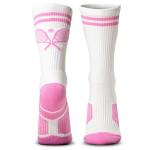 ChalkTalkSPORTS Tennis Performance Crew Socks - Crossed Racquets - Pink - Tennis Mid-Calf Socks - Adult