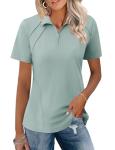 LOMON Womens Golf Tennis Shirts Collared Short Sleeve T Shirt Moisture Wicking Polo Casual Quarter Zip Golf Outfits (Light Green,Large)