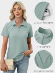 LOMON Womens Golf Tennis Shirts Collared Short Sleeve T Shirt Moisture Wicking Polo Casual Quarter Zip Golf Outfits (Light Green,Large)