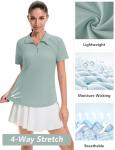 LOMON Womens Golf Tennis Shirts Collared Short Sleeve T Shirt Moisture Wicking Polo Casual Quarter Zip Golf Outfits (Light Green,Large)