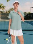 LOMON Womens Golf Tennis Shirts Collared Short Sleeve T Shirt Moisture Wicking Polo Casual Quarter Zip Golf Outfits (Light Green,Large)
