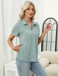 LOMON Womens Golf Tennis Shirts Collared Short Sleeve T Shirt Moisture Wicking Polo Casual Quarter Zip Golf Outfits (Light Green,Large)