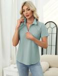 LOMON Womens Golf Tennis Shirts Collared Short Sleeve T Shirt Moisture Wicking Polo Casual Quarter Zip Golf Outfits (Light Green,Large)