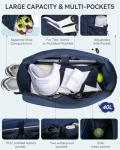 megarte Tennis Tote With Shoe Compartment For Men & Women Waterproof Tennis Tote Holds 2-4 Rackets With Shoe Compartment & Wet Pocket, Sports Travel Duffle Fits 15.6" Laptop, Pickleball Tote Blue